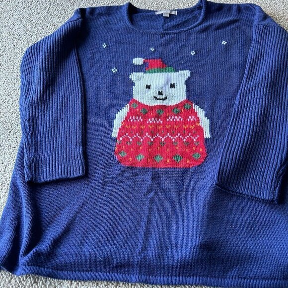 Woman Within Sweaters - Ugly Christmas Sweater – Polar Bear Design, Fun Holiday Party Top, Size 18/20